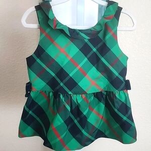 Janie and Jack Green and Blue Plaid Blouse Peplum Style
